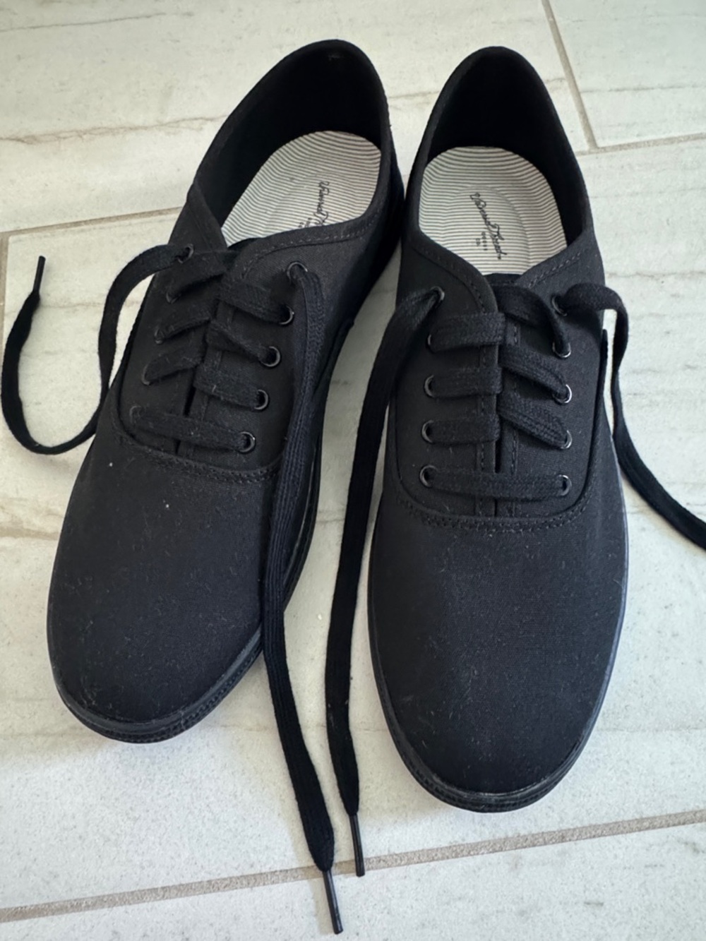 Women's Black Canvas Lace-Up Sneakers